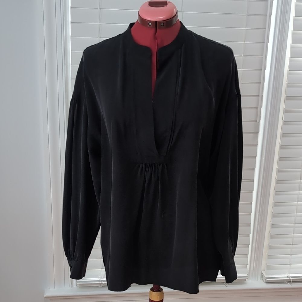 Vince Whimsigoth Large Black Silk Popover Tunic Top Witchy Quiet Luxury Boho